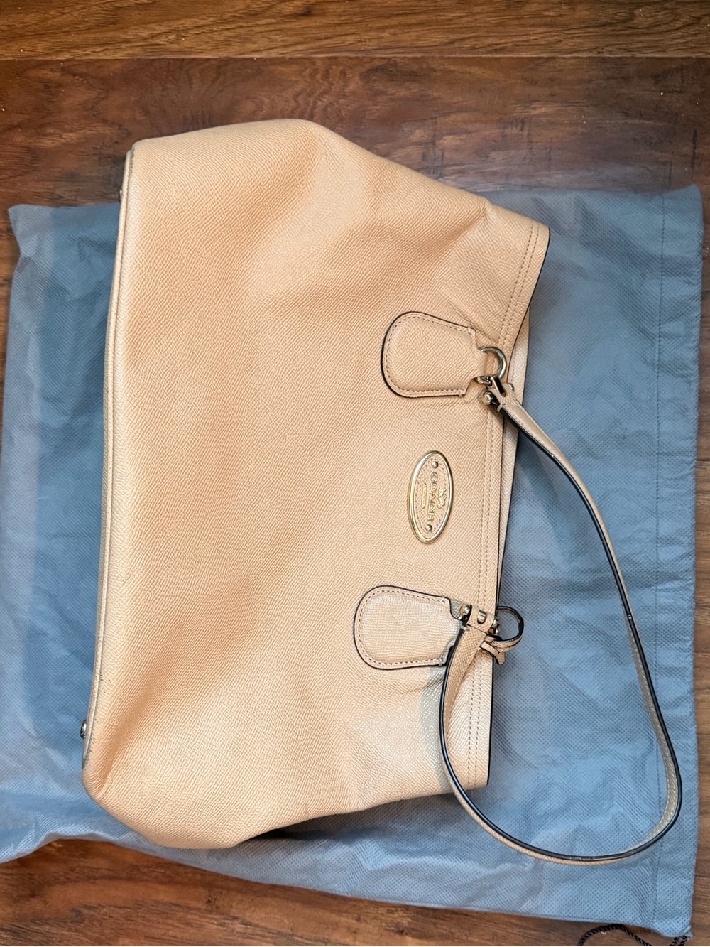 Coach Pebbled Leather Shoulder Bag in Light Beige